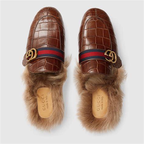 gucci double g princeton crocodile slippers